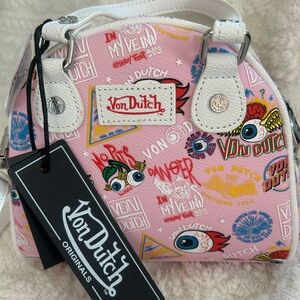 Von Dutch Pink Jax Print Women's Bowler HandBag Y2K Viral